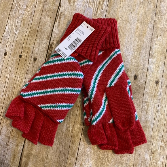 Red STRP Knitted Convertible Fingerless Gloves - Picture 2 of 3